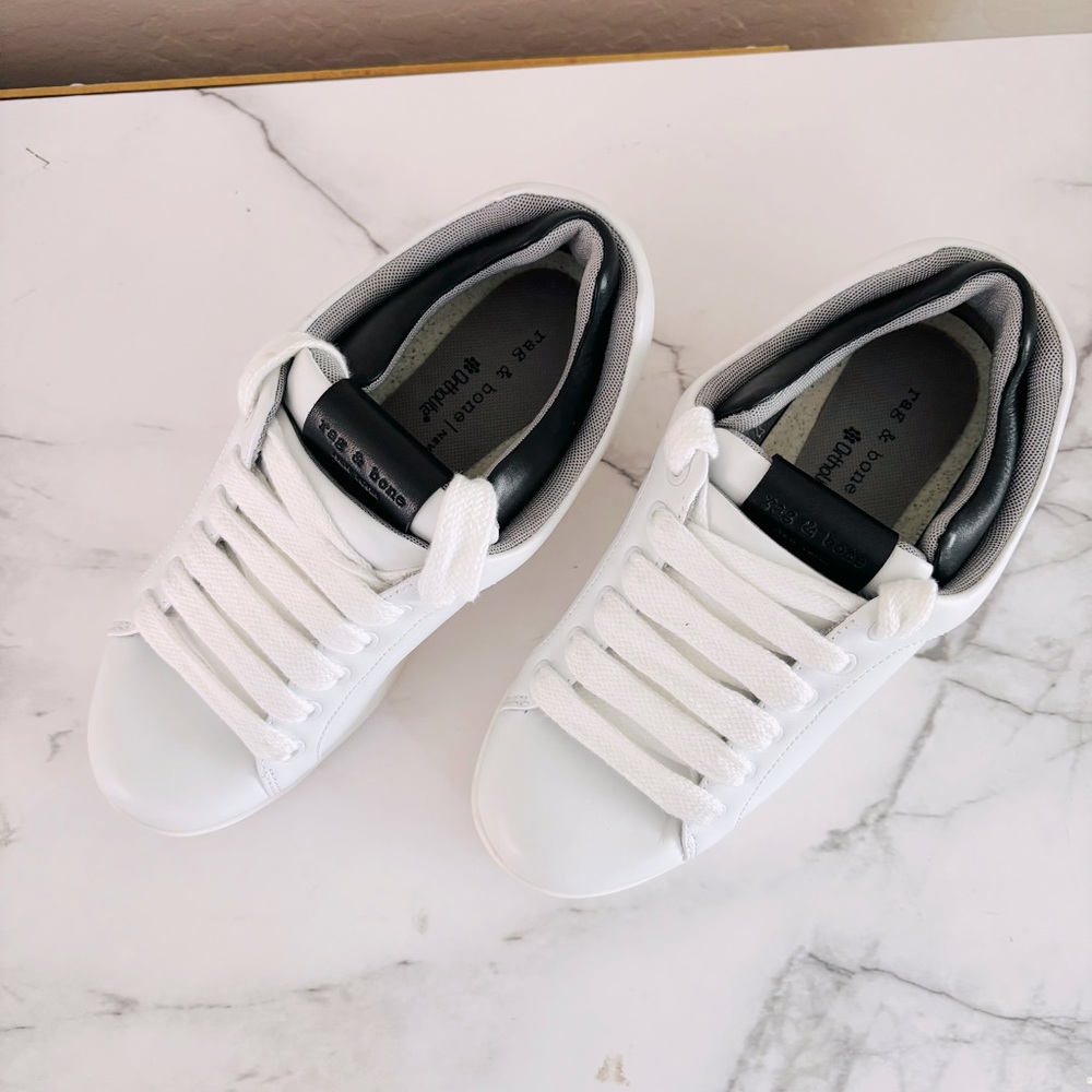 Rag & Bone Retro Pro Leather Chunky Sneakers Size 39 US 9 White Black Ortholite - Picture 4 of 12